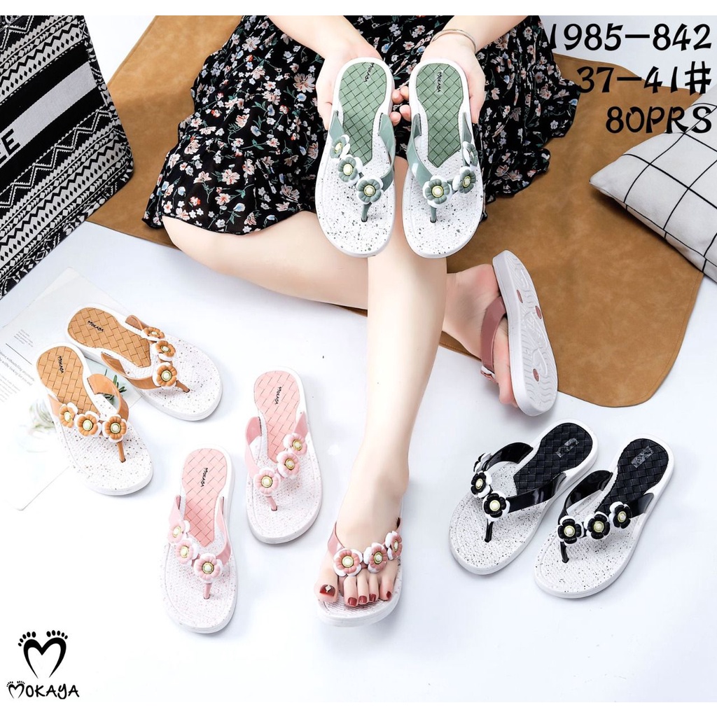 Sandal Jepit Wanita 3 Bunga Mawar Sol Anyam Sembur Pretty Elegant Keren Import Mokaya / Size 37-41 (1985-842)