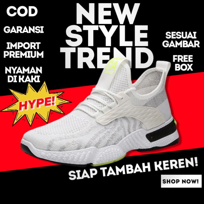 Sepatu Santai Sneakers Sneker Olahraga Pria Kasual Snakers Running Cowok Kasual Putih Polos Hitam Or