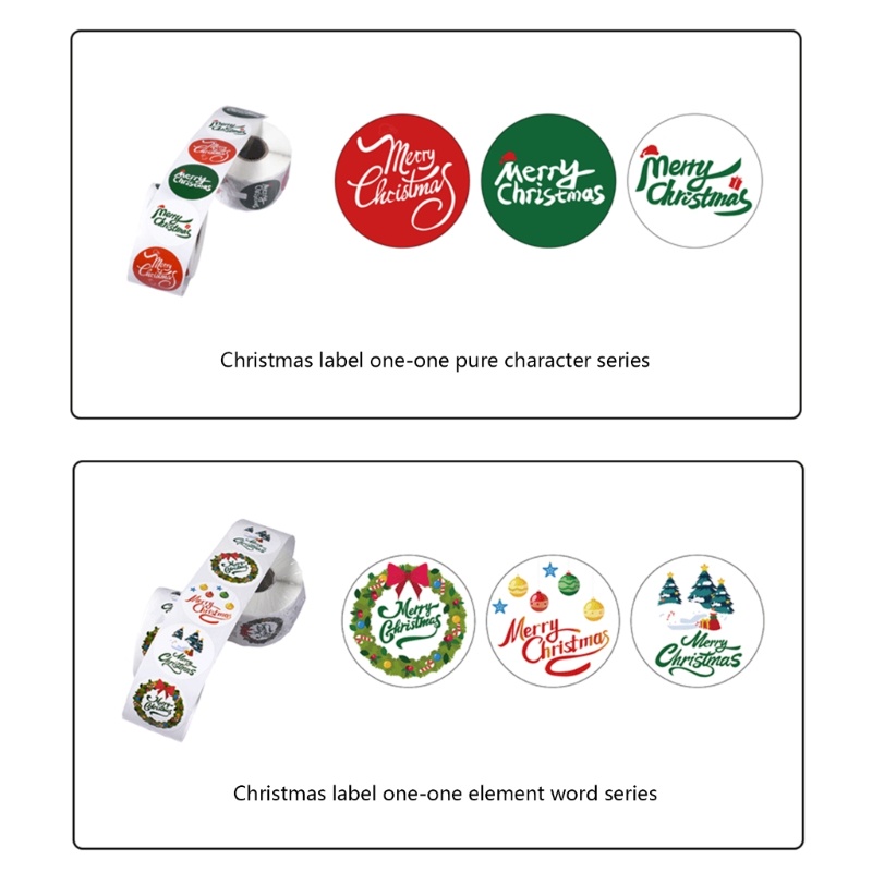 500pcs / roll Stiker Desain Santa Snowman Pohon Natal Untuk Amplop