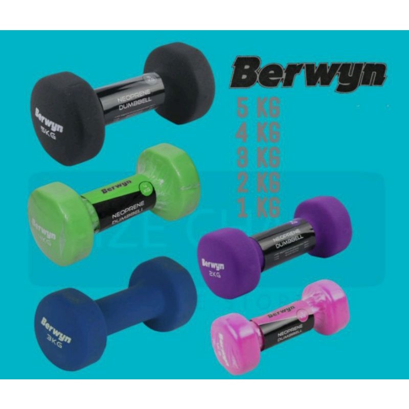 BERWYN DUMBBELL/BARBEL NEOPRENE 1/2/3/4/5KG/ACE ALAT FITNESS DUMBBELL/ALAT PEMBENTUK OTOT LENGAN