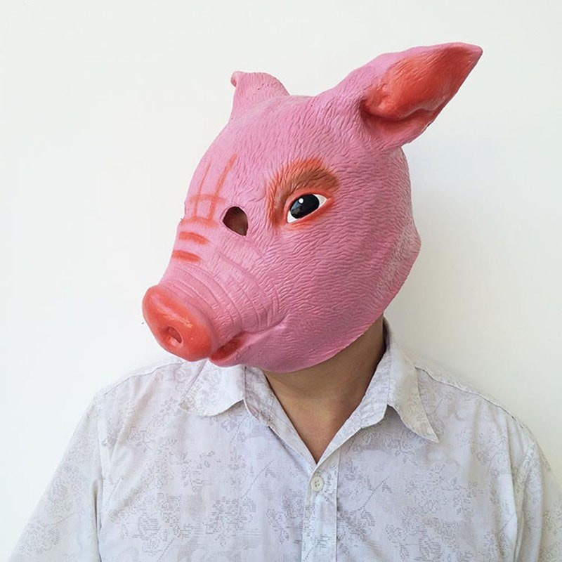 Topeng hewan babi pink pig piggy fullhead latex mask