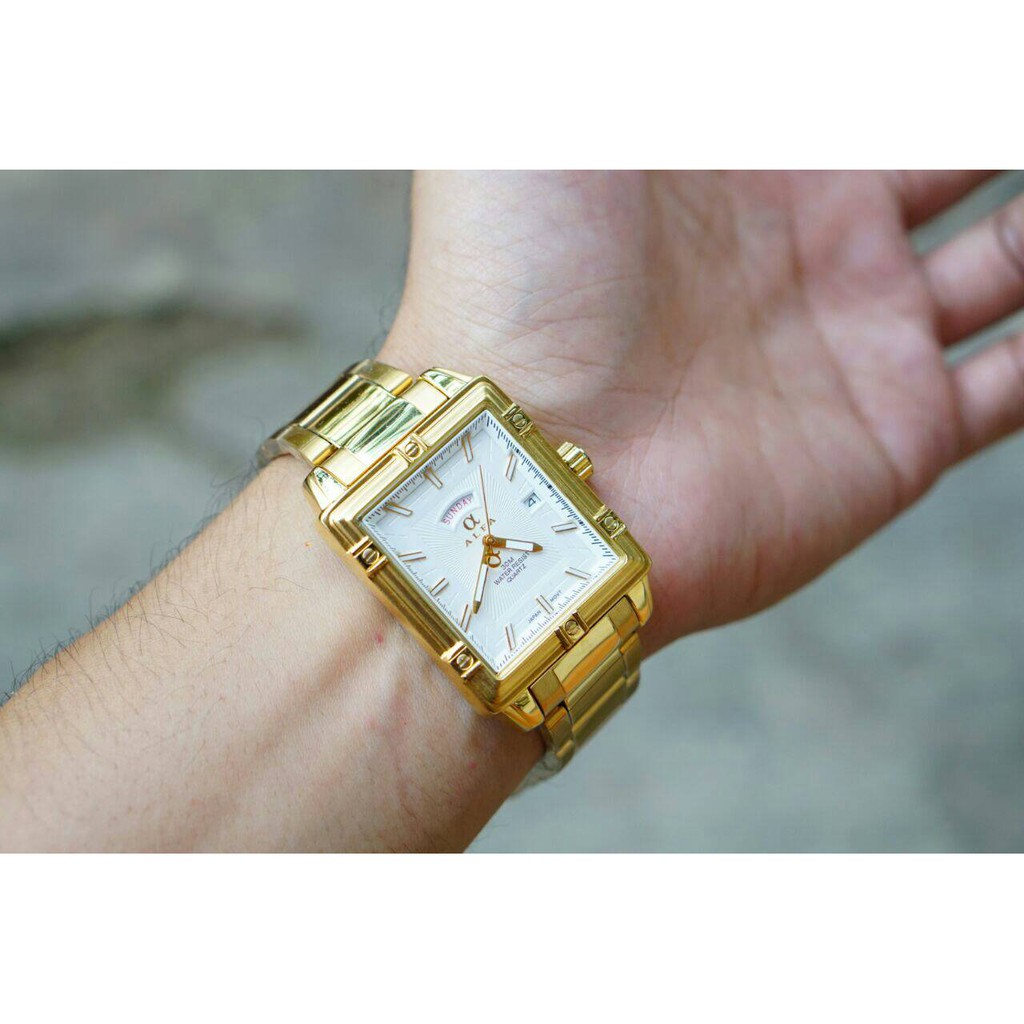 HOTS LIST PRODUK JAM TANGAN ALFA ORIGINAL PRIA GD1352 - Gold