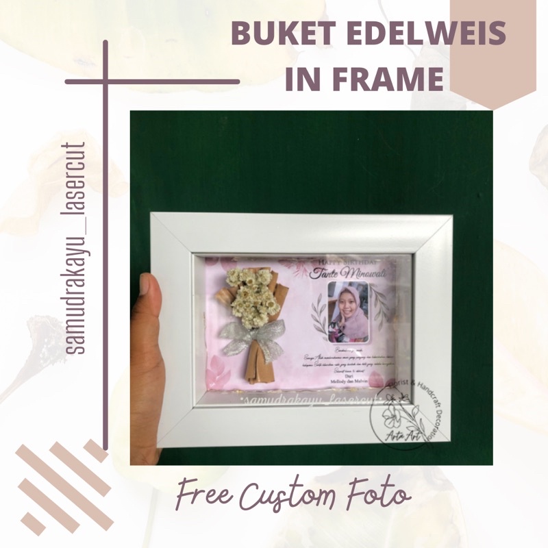 

Buket EDELWEISH IN FRAME/Kado Wedding/Kado Wisuda/Kado hari guru/Hari Ibu