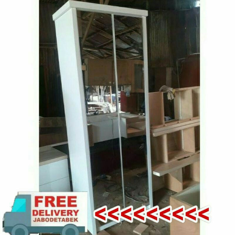 lemari sepatu kayu cermin rak sepatu minimalis hpl ukuran 80x200 pintu buka tutup full cermin mewah