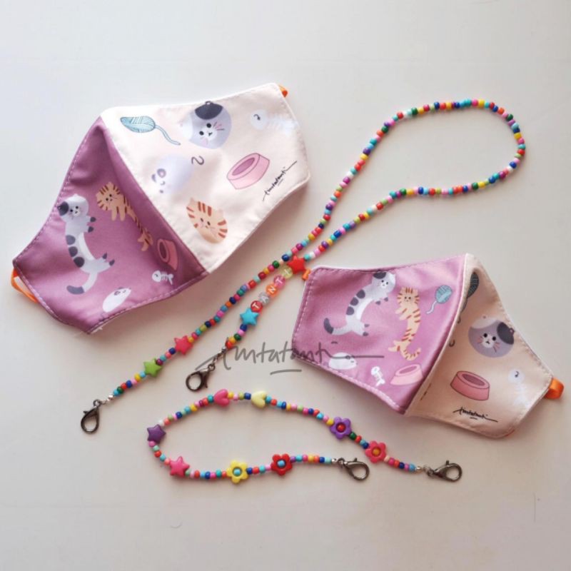 MASKER Kain Motif Cat - Oren Abu COUPLE ADULT & KID