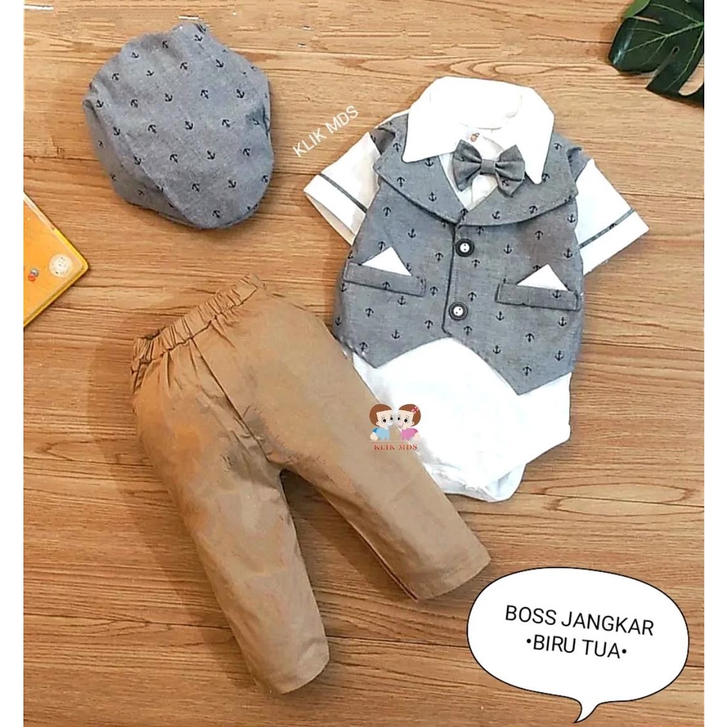 Jumper Bayi Laki-Laki / Setelan Anak Cowok Dengan Model Rompi Dan Celana Katun Motif Set Bos Jangkar