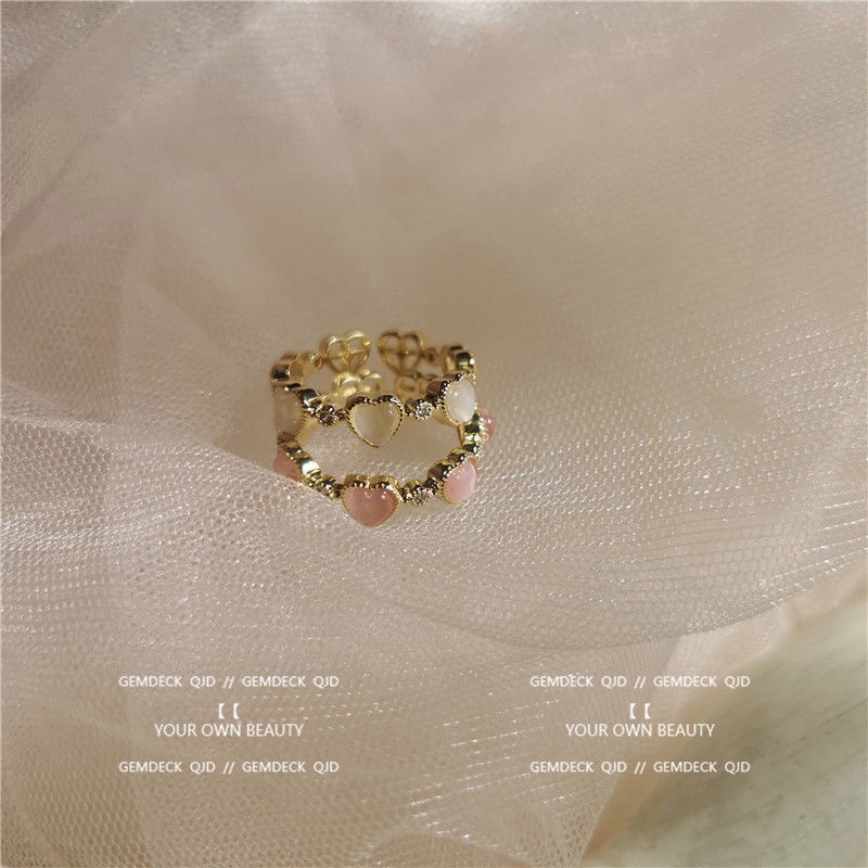 Cincin Bentuk Hati Opal Model Terbuka Adjustable