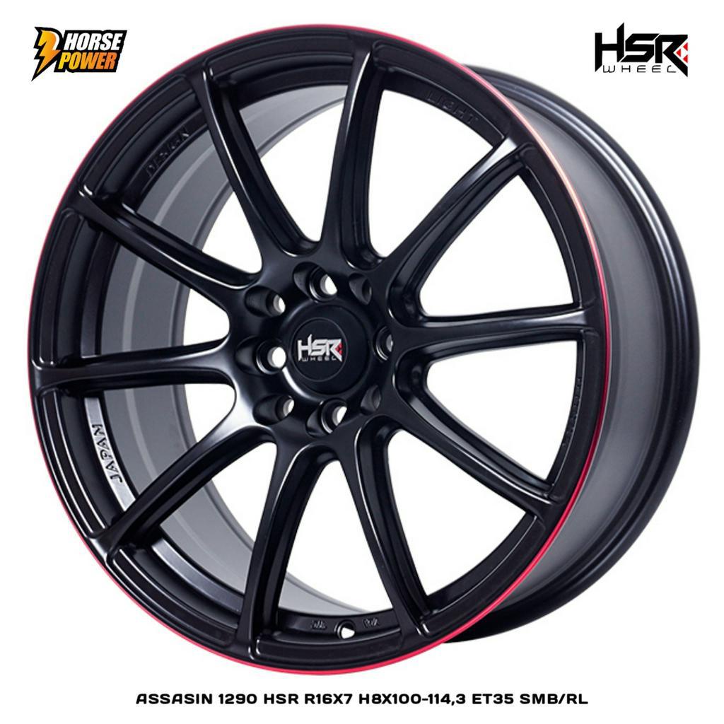R16 VELG MOBIL RACING - HSR ASSASIN - RING 16 HSR WHEEL - HITAM LIST MERAH
