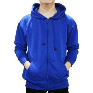 Jaket Polos Hoodie Zipper Biru