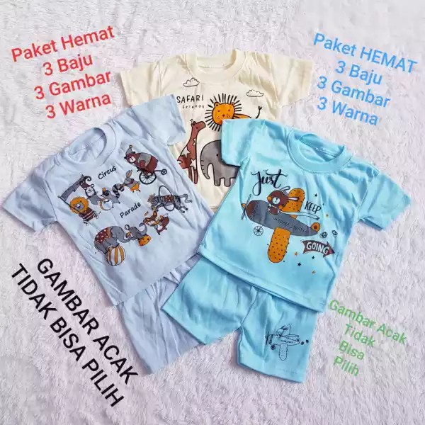 Promo Paket 3 Setelan Baju Anak / Paket Baby Alicia /Setelan Oblong Anak 0-12 Bulan / Baby Alicia