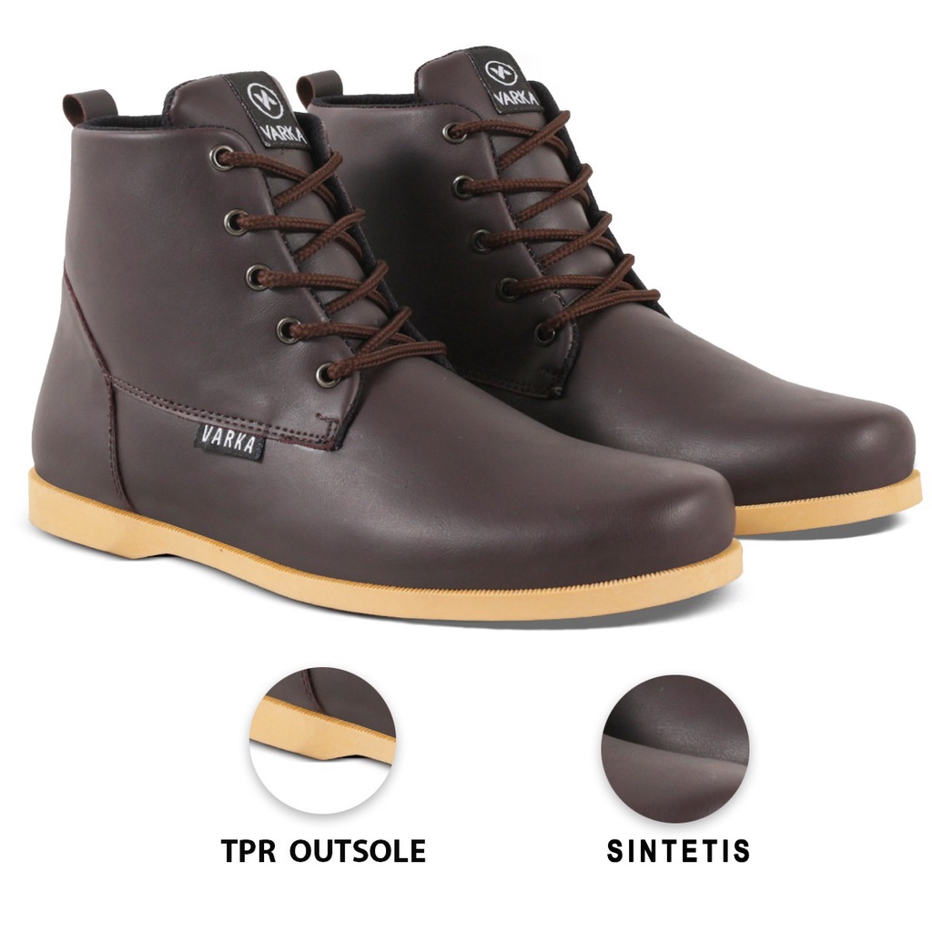 Sepatu Boots Pria V 6761 Model Terbaru Brand Varka Sepatu Kets Kuliah Kerja Hangout Trendi Berkualitas Warna Coklat