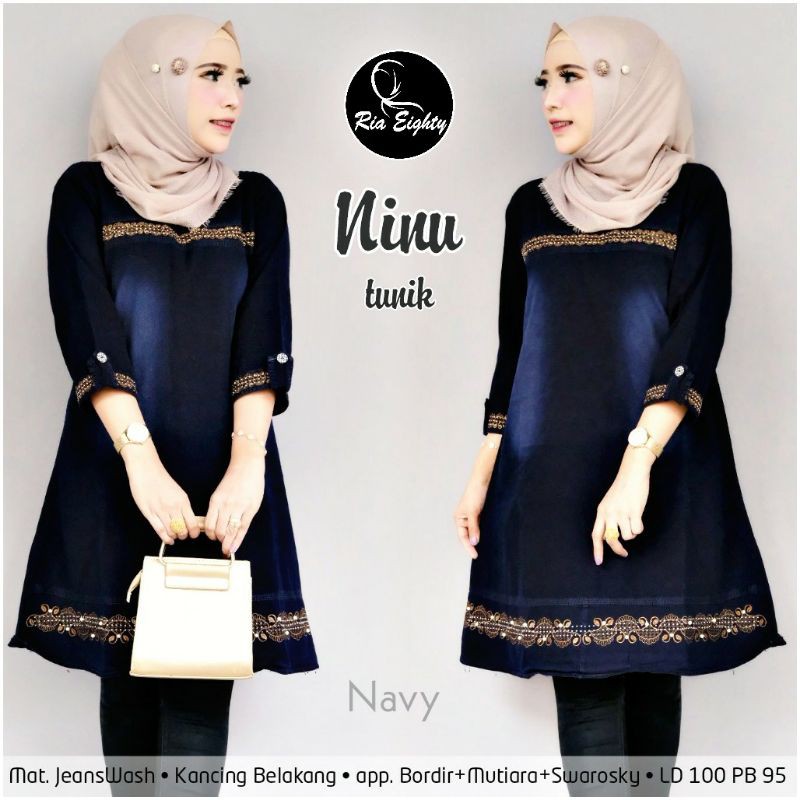 NINU TUNIK - ATASAN JEANS - TUNIK JEANS - ATASAN DENIM - BAJU WANITA
