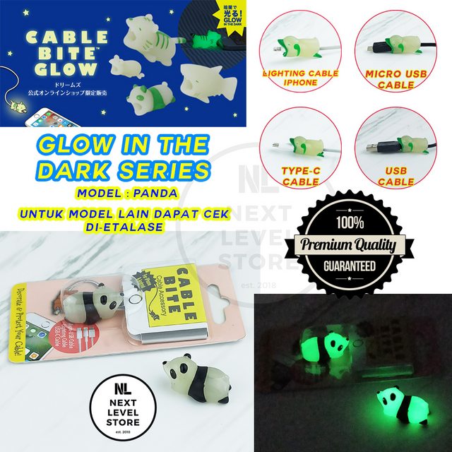 Panda - GLOW IN THE DARK Cable Bite Cute Protector Pelindung Kabel