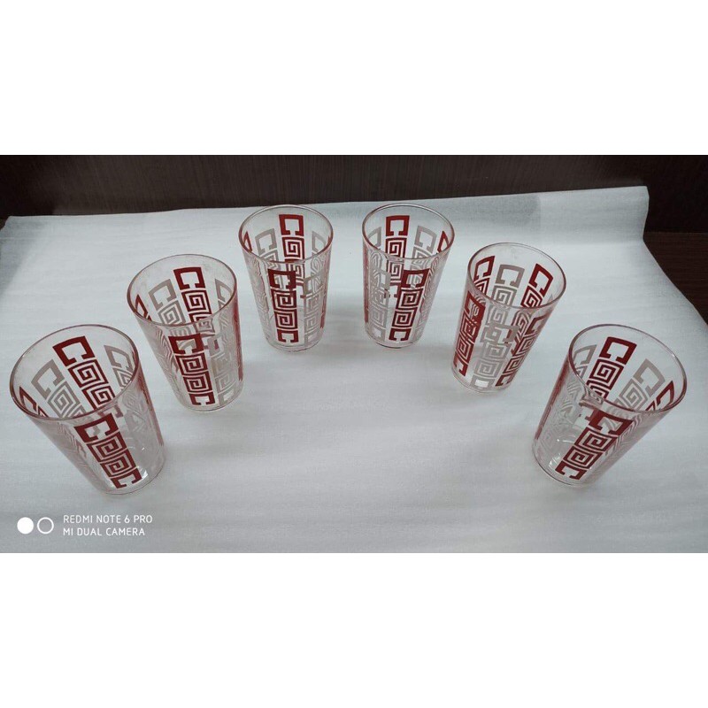 (315) Set Gelas Beling Merah Kotak