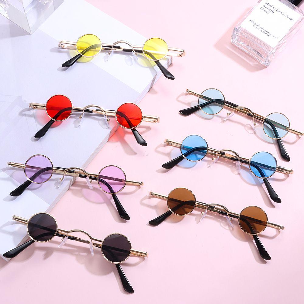 Lily Kacamata Hitam Bulat Kecil Retro Bingkai Logam Hip Hop Shades