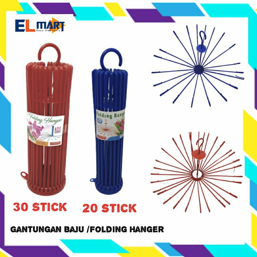 Elmart Gantungan Baju Jemuran Lipat Folding Hanger Plastik Tebal original simpel