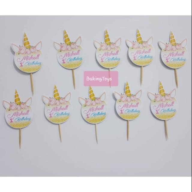 Topper Cupcake Birthday Unicorn Custom Nama