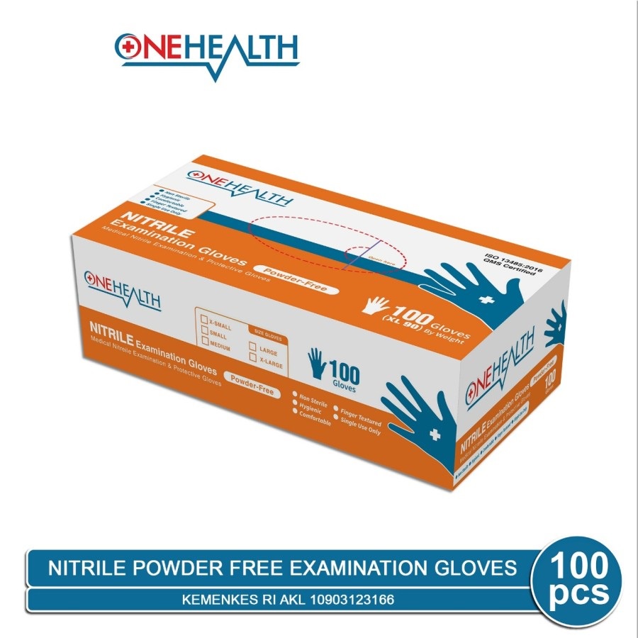 ONEHEALTH Sarung Tangan Nitrile l HandScoon Nitril l Hand Gloves Tanpa Powder - Biru