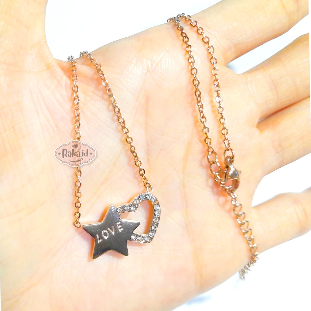 RAKA Acc - Kalung TITANIUM Kalung Wanita Love Bintang Rose Gold Perhiasan Cantik Wanita 456