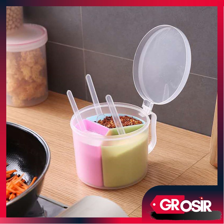 Grosir - H894 Tempat Bumbu 3 Celah Multifungsi / Tempat Bumbu Dapur 3 in 1 / Toples Dapur Serbaguna