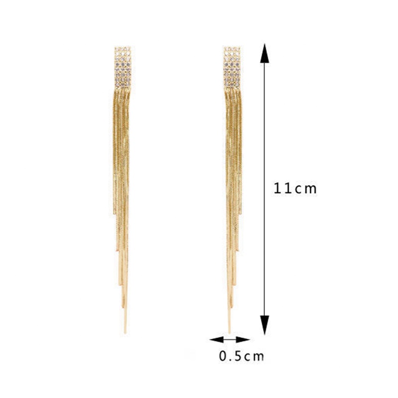 Anting Rumbai Panjang Aksen Berlian Imitasi Gaya Korea