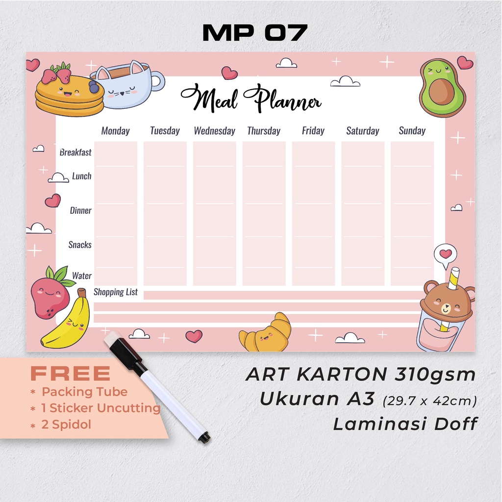 

Artomaringi Meal Planner Magnet Kulkas Bonus Spidol Wipe and Clean MP07