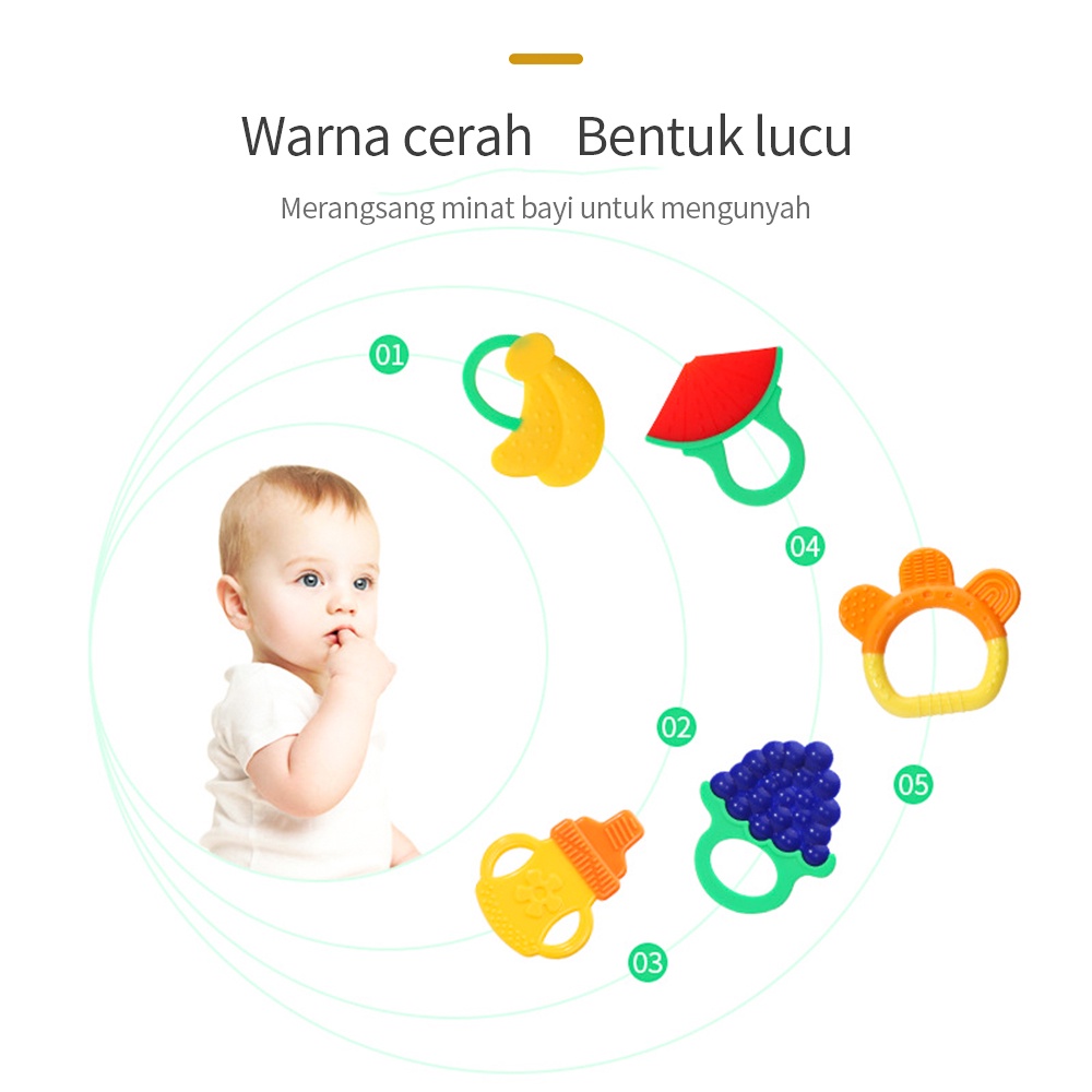 AIKOKY Teether bayi berbentuk buah Mainan gigitan bayi bahan silikon