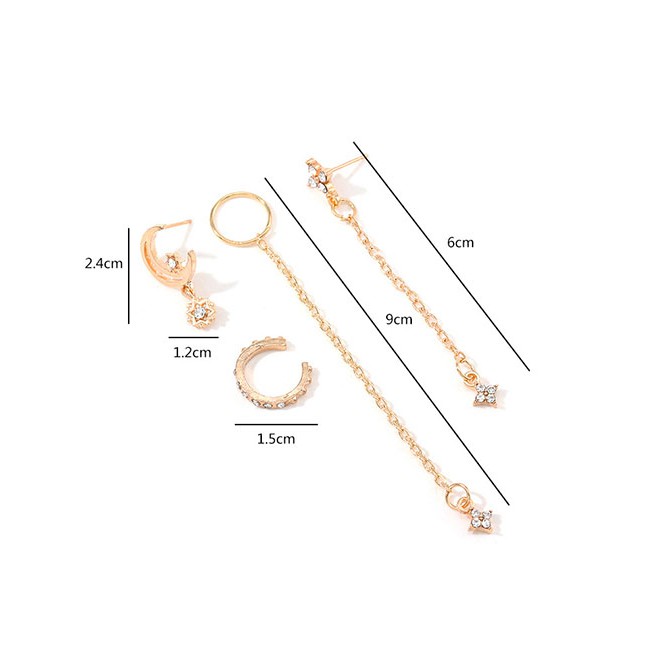 LRC Anting Tusuk Fashion Silver Stellar Geometric C-shaped Diamond Stud Earrings D66096