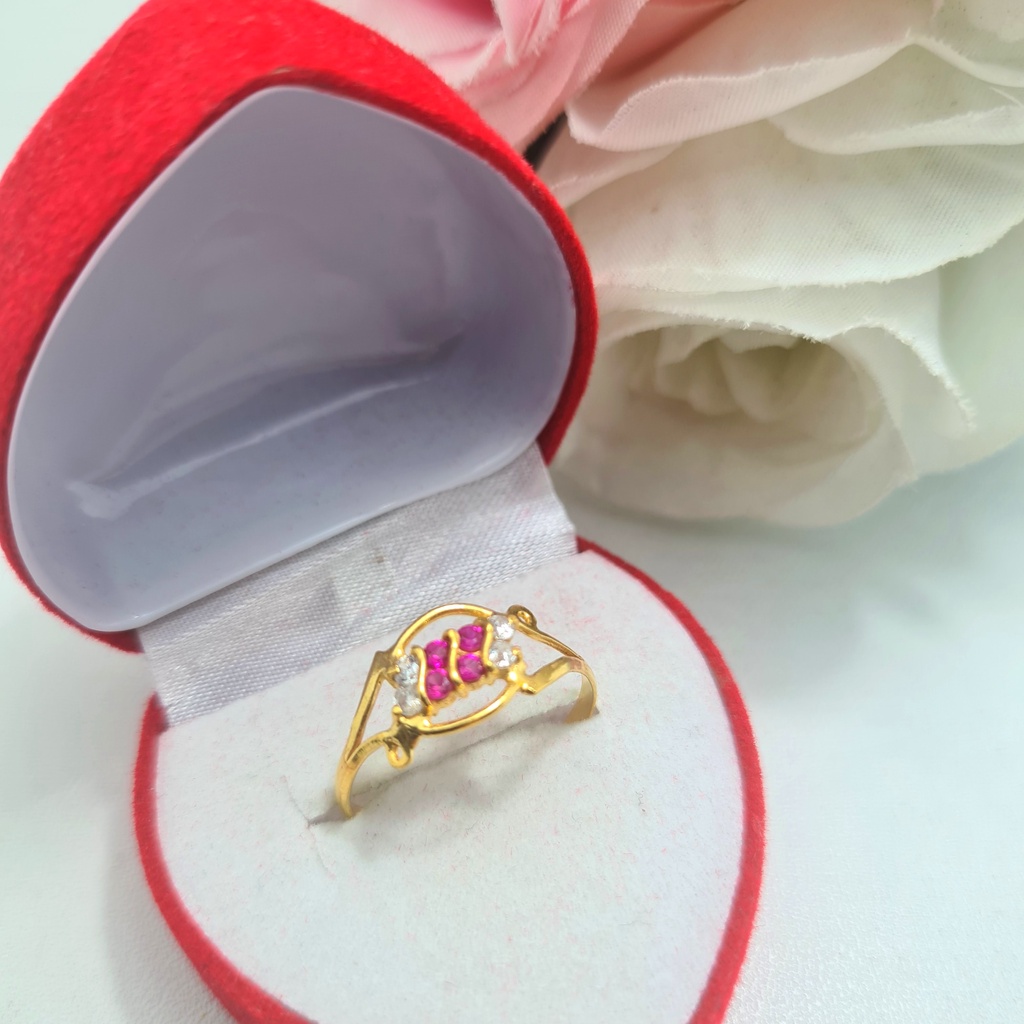 Cincin Emas Muda Mata Merah Putih 2 Baris