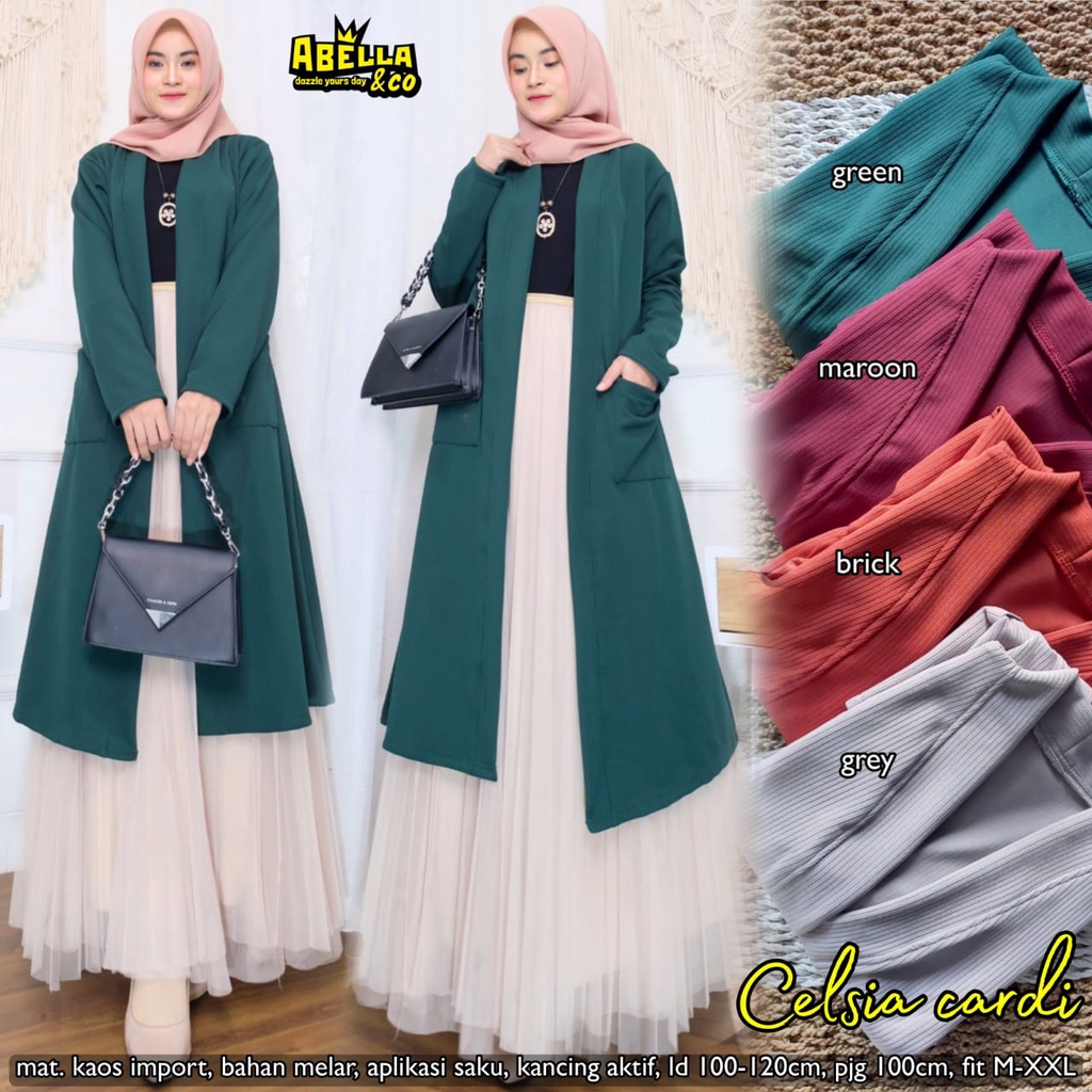 CELSIA CARDI BY ABELLA | CELSIA CARDIGAN OUTER LD 100-120CM BAHAN KAOS IMPORT MELAR APLIKASI SAKU