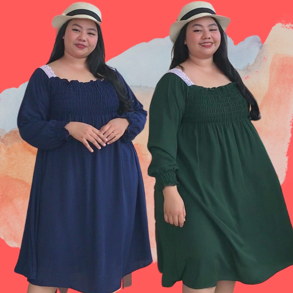 DRESS JUMBO WANITA LD 120 - 140 BIG SIZE DRESS / SMOG RENDA