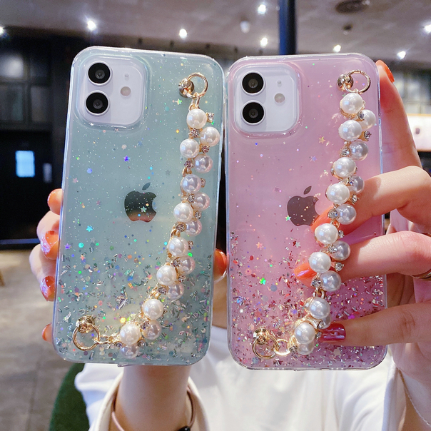 Soft Case Transparan Aksen Gelang Mutiara Berlian Untuk Iphone 11 12 Pro Max Xs X Xr 7 8 Plus 7 + 8 + Se 2020