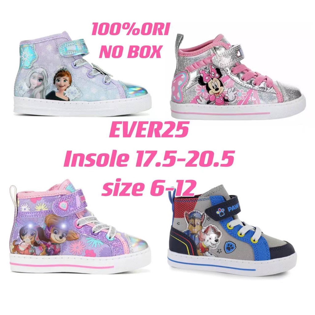 SEPATU  SNEAKER ANAK LIGHT UP TINGGI PEREKAT FROZEN PAW PATROL MINNIE 100%ORI