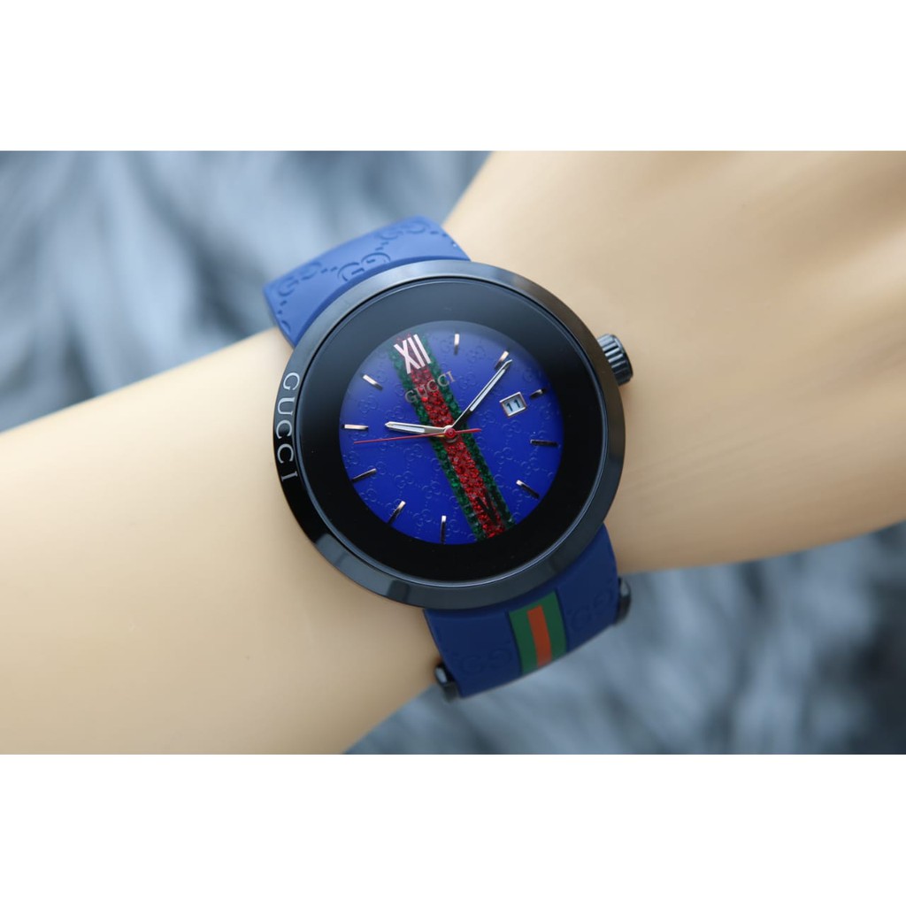 Jam Tangan Wanita Cewek Analog Fashion New Model Gucci Premium Tanggal Tali Rubber