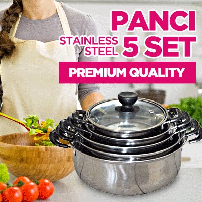 [[READY]] Panci Set 5 Susun Tutup Kaca Stainless Steel Kitchen Muscle