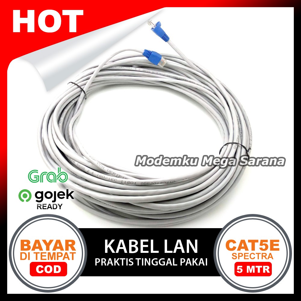 Kabel LAN 5 Meter UTP CAT5E Spectra &amp; RJ45 Straight - Tinggal Pakai