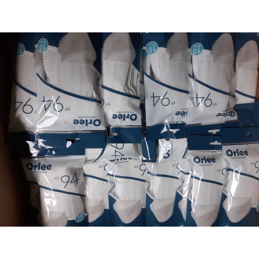 Masker KF94 merk Orlee Emboss Asli 100% 4ply KEMENKES ORI 1pack isi 10pcs warna putih