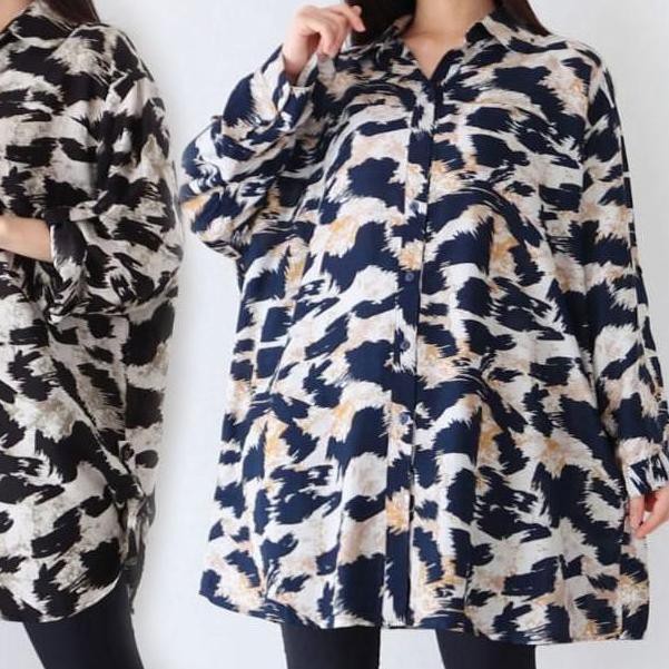 ❈ Kemeja Loreng Lengan Panjang 5107 JUMBO BIG SIZE WANITA Gemuk Baju kerja ibu hamil menyusui XXL XX