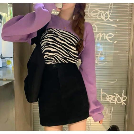 BEFAST - ZEC Crop Top MIZURE / Jiewon Crop Sweater / Penutup Dada Atas Wanita Outer Lengan Panjang / Atasan Wanita Crop Top Kekinian / Pakaian Penutup Dada Wanita / Pakaian Crop Top Atas Atasan Dada Wanita Korean Style