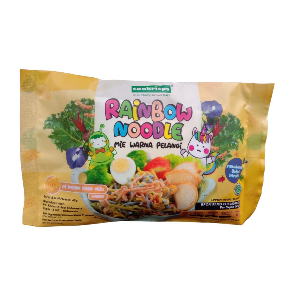 

SUNKRISPS MIE WARNA PELANGI RASA KEJU 45 GR / MIE INSTANT PELANGI