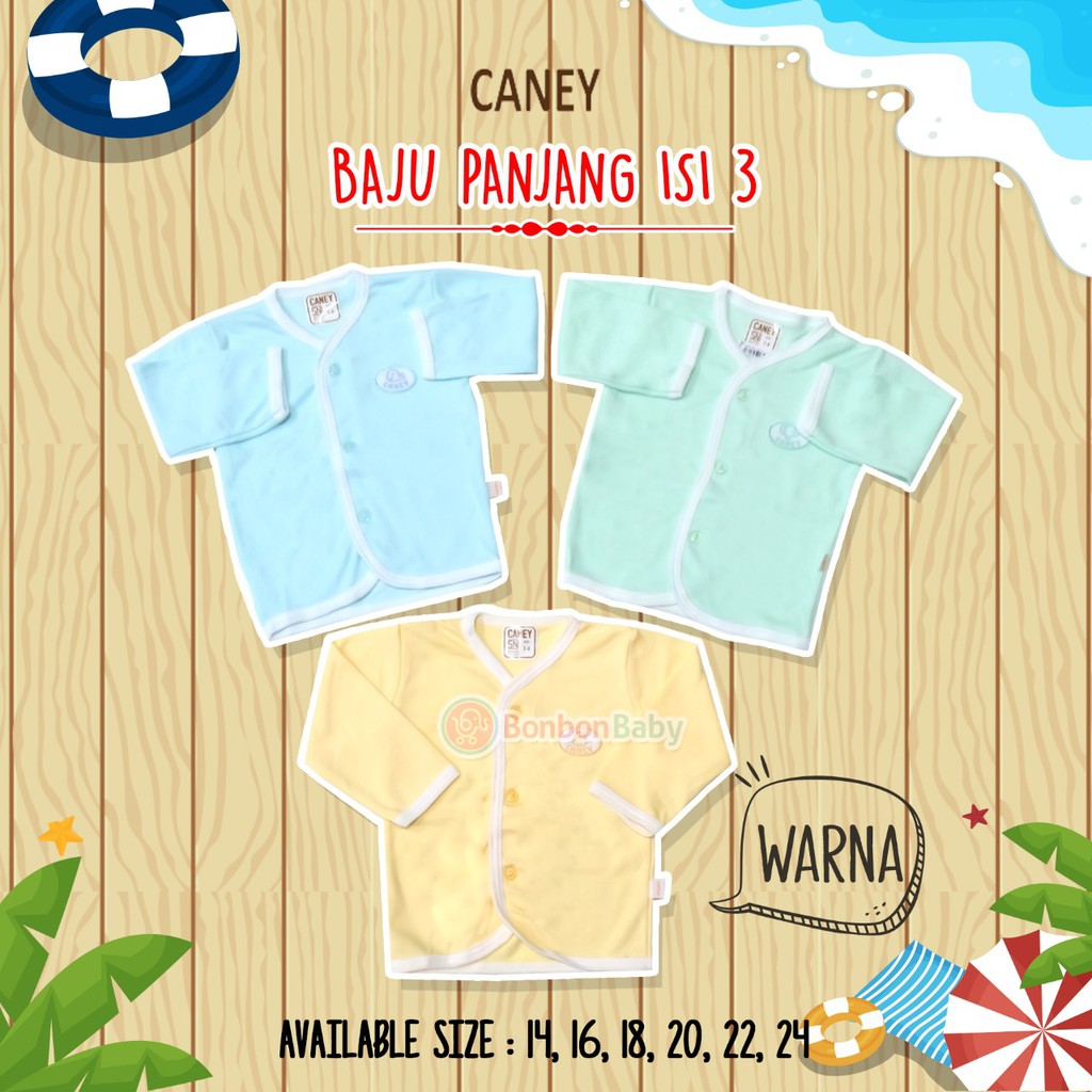 Caney baju panjang bayi isi 3 dasar putih atau warna