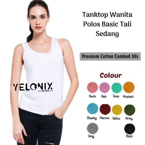 Tanktop Wanita Polos Basik Tali Sedang / Kaos Dalam Cewek Sport Thick - YELONIX