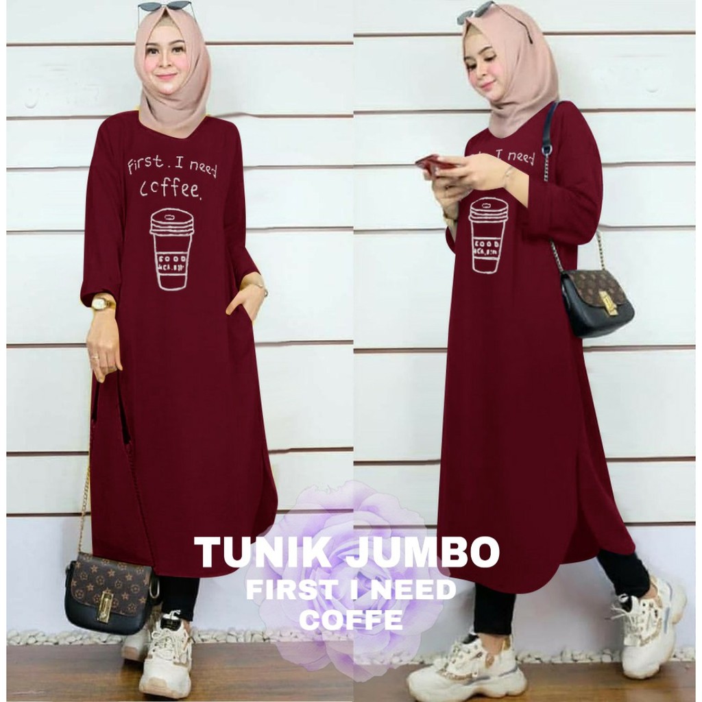 Tunik Wanita jumbo - baju tunik ukuran besar - tunik need coffee jumbo