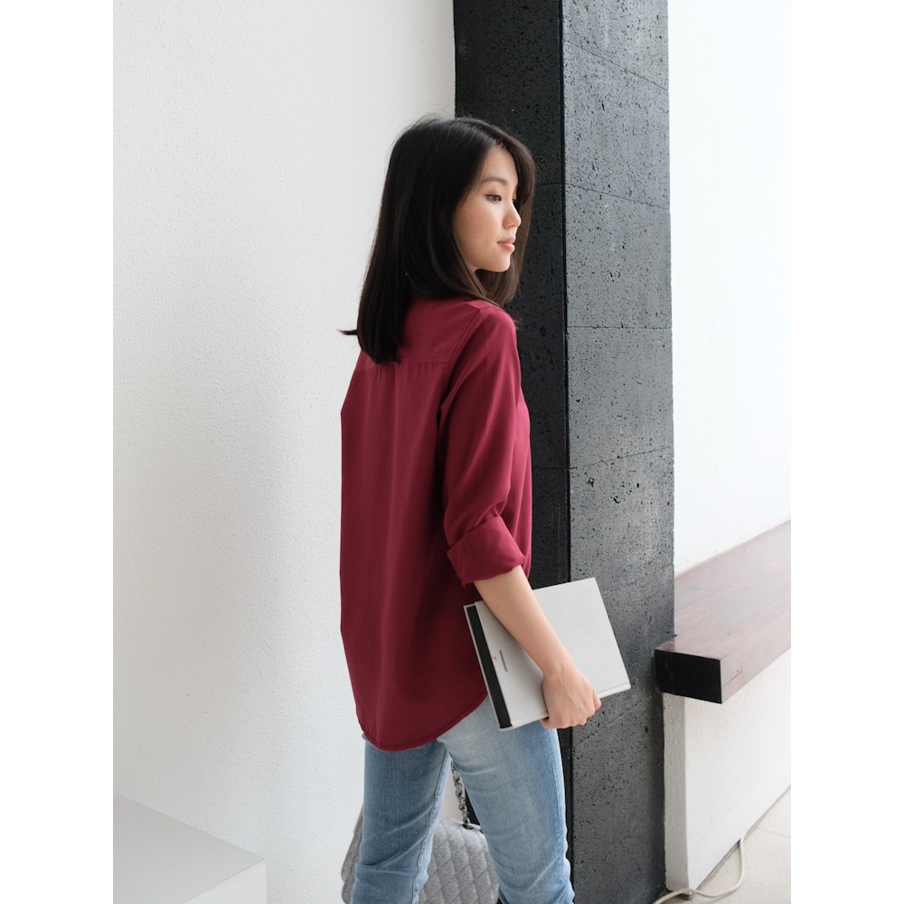 T-0379 Blouse Kemeja Wanita Basic-MAROON