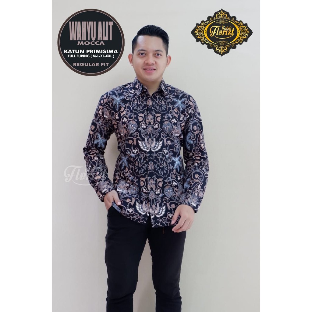 WAHYU ALIT MOCCA Kemeja Batik Pria Full Furing Katun Primisima