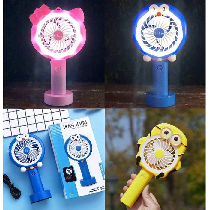 Kipas Angin LED Mini Recharge Cas USB Kipas Karakter + Lampu LED