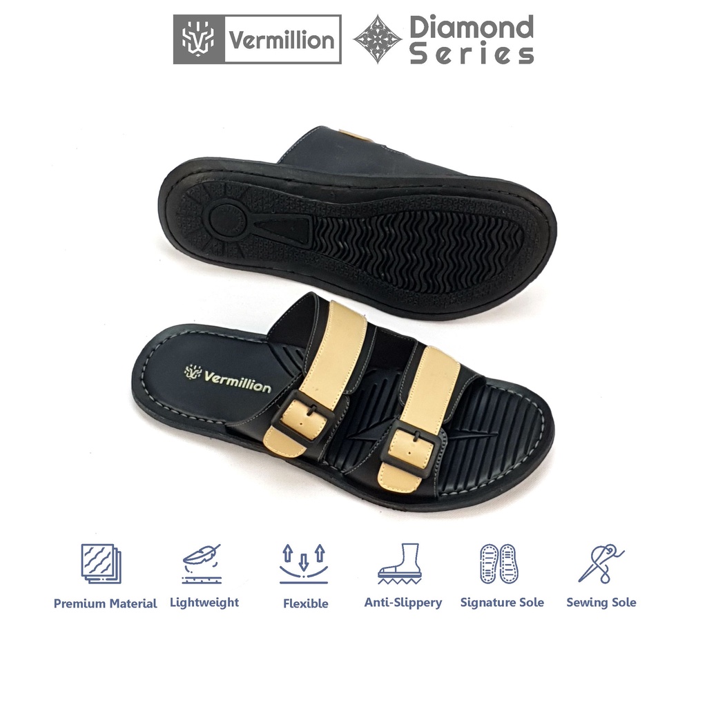 Sandal Kulit Pria Vermillion Sandal Slide Anti Slip Kekinian Termurah Sandal Pria - Aiden