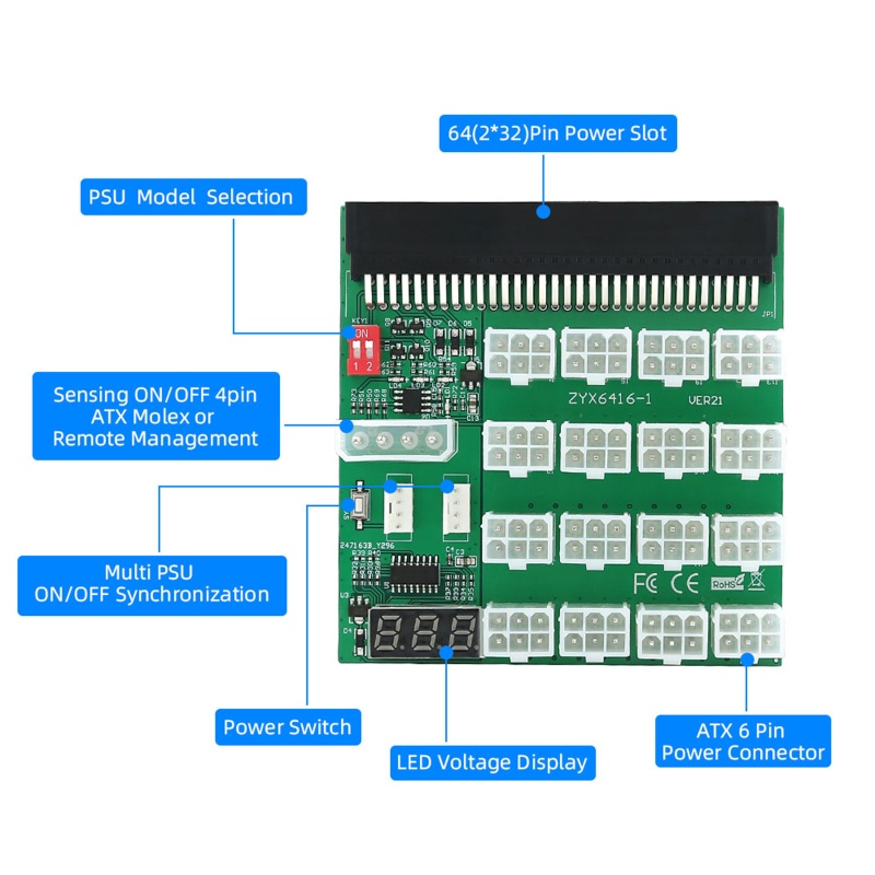 Btsg ATX 16x6pin 12V Power Supply Breakout Board 12V Converter Dengan Sinkronisasi Dan Manajemen Remote Untuk BTC Mini