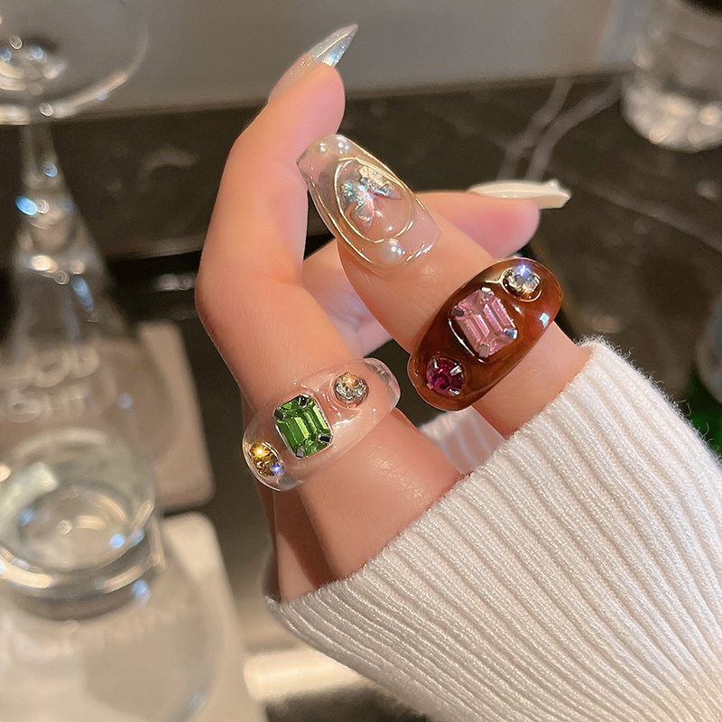 Korean Fashion Candy Color Inlaid Gemstone Ring Cute Multicolor Acrylic Rings Jewelry Accessories