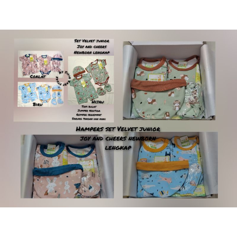 Hampers/gift/kado/hadiah baju bayi set Velvet junior joy and cheers Newborn, SML romper, jumper, set